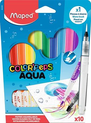 10 MARCADORES DE FELTRO COLOR PEPS AQUA COM PINCÉL ÁGUA