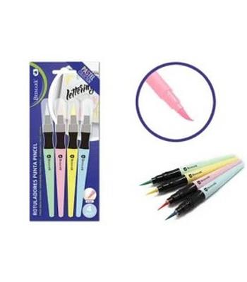 CONJUNTO 4 MARCADORES LETTERING PONTA PINCEL PASTEL