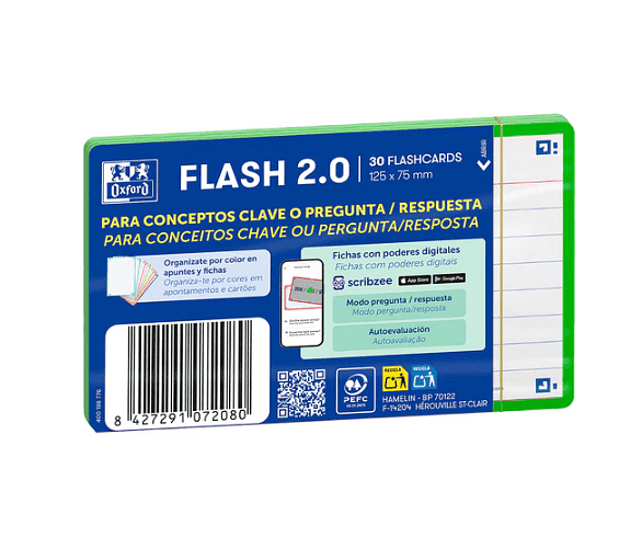 FLASHCARDS 2.0 OXFORD 75X125 30F 1LINHA VERDE CLARO