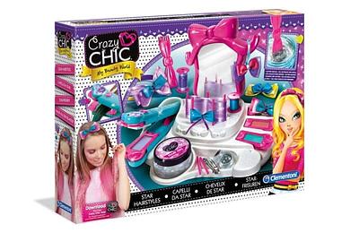 Este conjunto de beleza dar-te-á um cabelo estiloso que está sempre na moda!Este salão de cabeleireiro tem um grande espelho, uma palete de coloração de cabelo e um fantástico gel com brilhantes.