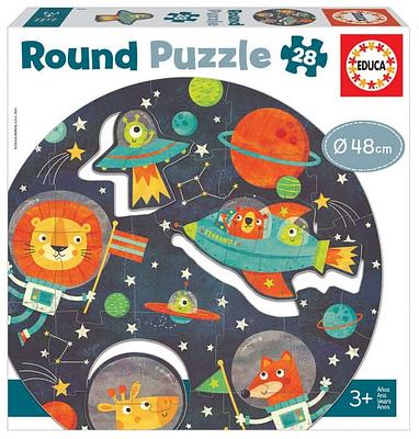 Puzzle inovador em formato redondo de 28 peças e 48 cm de diâmetro.nContém partes amovíveis de 2 a 4 peças e recortadas em formato especial.