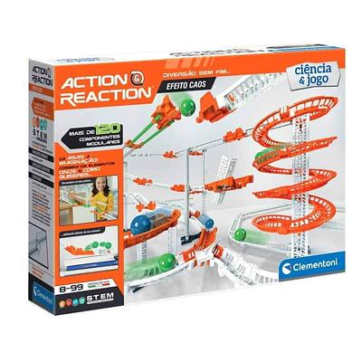 Ação e Reação – Efeito Caos da Clementoni é um incrível kit científico para construir circuitos com efeitos surpreendentes que nunca param! Muitas peças e acessórios especiais.