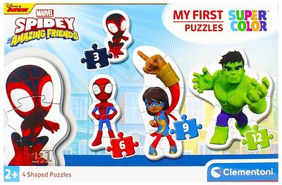 Detalhe do produto:n- 4 mini puzzles;n- 3-6-9-12 peças;n- Personagens do Spidey;nnNota: Recomendado a partir dos 2 anos de idade.