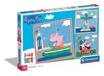 Detalhe do produto:n- 3 puzzles de 48 peças;n- Imagem da Peppa Pig;n- Dimensão: 21x20.5cm;nnNota: Recomendado a partir dos 5 anos