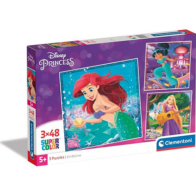Puzzle 3 x 48, disney - princesas, a partir dos 5 anos, 21 x 20,5 cm.