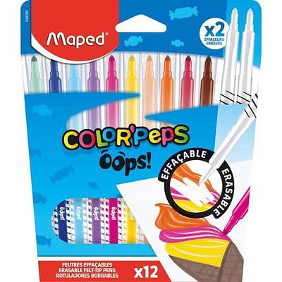 12 CANETAS DE FELTRO APAGÁVEIS COLOR PEPS OOPS