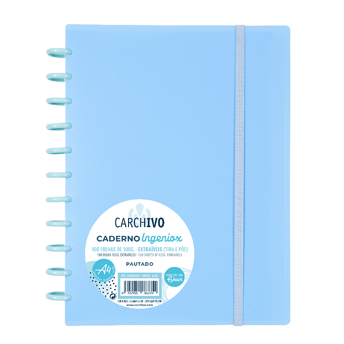CADERNO INTELIGENTE INGENIOX, A4, 100fls, PAUTADO - AZUL