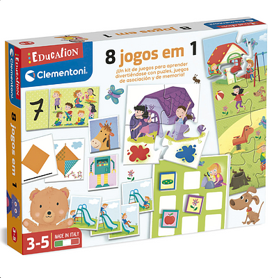 Detalhes do Produto:n- 4 cartões de bingo;n- 32 peças de bingo e jogo da memória;n- 10 pares de cartões com números/quantidades;n- 16 cartões de sequências;n- 8 pares de cartões das formas;n6 mini pzl