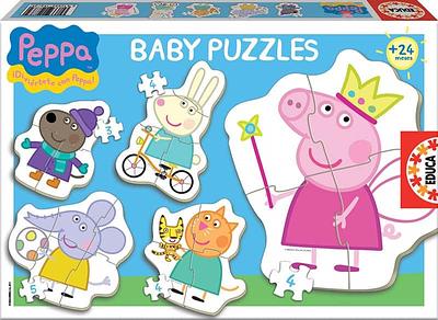 Os puzzles da Educa com a imagem da Peppa Pig. São 5 puzzles progressivos com 3 a 5 peças indicados para crianças entre os 2 e os 4 anos. Com as peças maiores, mais grossas e mais fáceis de manipular.