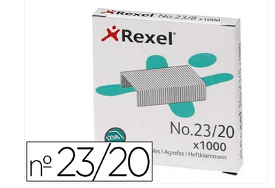 Agrafes rexel 23/20 aco caixa 1000 unidades.