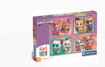 Puzzle 4 em 1, supper kitties, a partir dos 5 anos de idade.