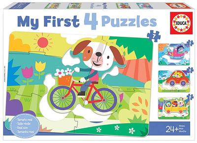 Puzzles progressivos de 5 a 8 peças. Cada puzzle inclui figuras amovíveis de 1, 2 ou 3 peças. Cenas atrativas e coloridas, ideais para idades a partir dos 24 meses. nPeças grandes, fáceis de manusear.