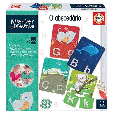 Com este divertido jogo, poderão aprender o abecedário. Aprenderão a: · Associar letras a imagens · Distinguir a grafi a de cada letra · Expandir o seu vocabulário Conteúdo: 78 peças (26 encaixáveis).