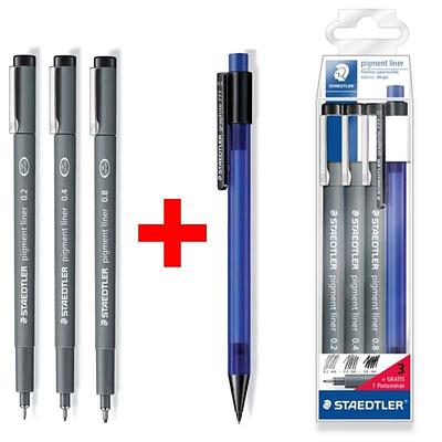 MARCADORES STAEDTLER CALIBRADOS MICROMÉTRICO PRETOS (0.2/0.4/0.8) + LAPISEIRA (0.5)