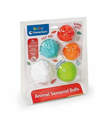 Um conjunto de 5 bolas táteis coloridas com a forma de vários animais, em diferentes texturas e tamanhos. A forma perfeita para que os recém-nascidos explorem os seus sentidos!