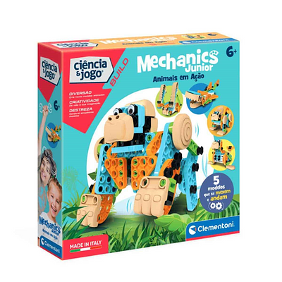 Detalhe do produto:n- 5: o gorila, o leão, a foca, o tubarão e o inseto;n- Motor para os animais andarem;n- Manual de instruções;n- Contém 120 componentes;n- Funciona com 3 pilhas AAA