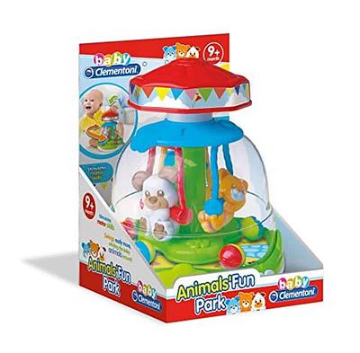 Divertido pião de atividades com 5 bolinhas e 3 amigos animais que brincam e oscilam nos baloiços. Um brinquedo perfeito para desenvolver as capacidades manuais das crianças.