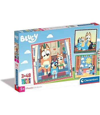 Puzzle 3 x 48, Bluey, a partir dos 5 anos, 21 x 20,5 cm.