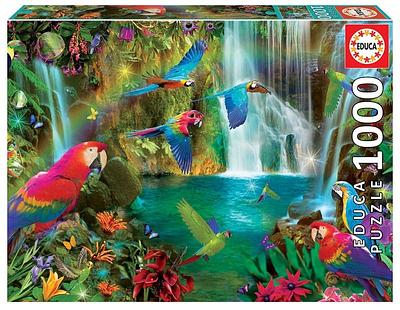 Revive a história num paraíso tropical cheio de vida e cor. Este puzzle transporta-o para uma selva luxuriante onde papagaios multicoloridos voam livremente no meio de cascatas e vegetação vibrantes.