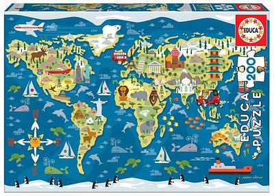A Educa oferece uma extensa coleção de puzzles infantis para todas as idades e com diferentes números de peças. Aqui contamos com um puzzle de 200 peças com o mapa mundo direcionado a crianças.