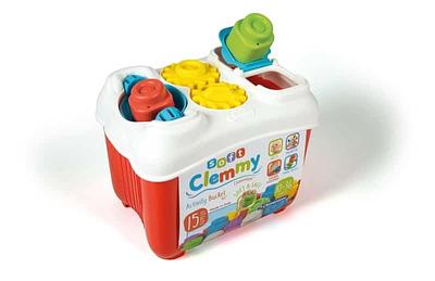 Seguros e macios, os blocos Clemmy são perfeitos para qualquer criança em crescimento. Este balde contém várias actividades mecânicas divertidas que estimulam as capacidades manuais dos bebés.