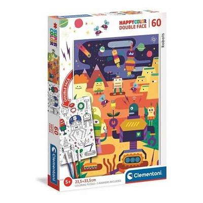CLEMENTONI PUZZLE 60 PEÇAS - DOUBLE FACE COLORING ROBOTS
