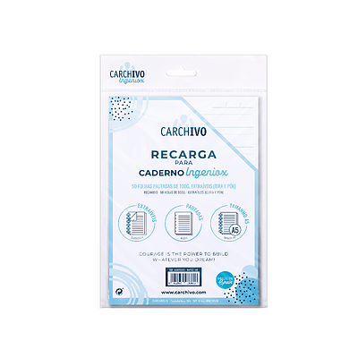 RECARGA CADERNO INTELIGENTE INGENIOX, A5, 50fls, PAUTADO