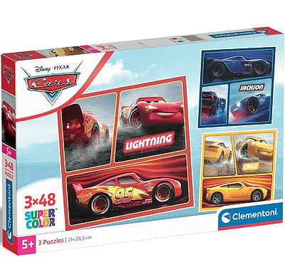 Puzzle 3 x 48, disney - carros, a partir dos 5 anos, 21 x 20,5 cm.