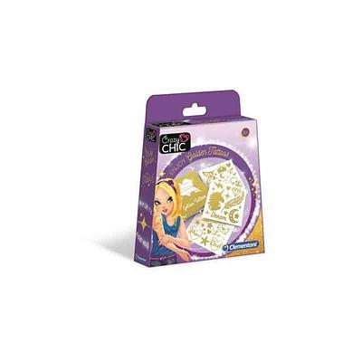 Muitas tatuagens douradas temporárias para serem aplicadas na pele e facilmente removidas;n• A prática pasta pode ser personalizada e é ideal para guardar as tatuagens;n• Dimensões: 3.50x14.50x18.50cm