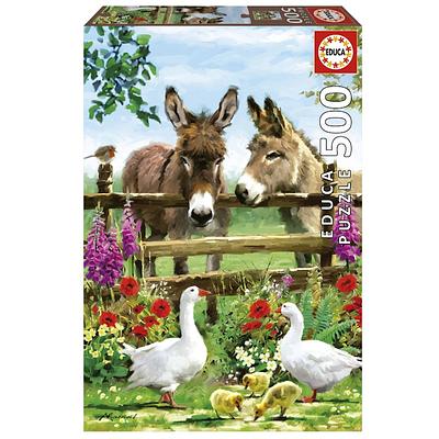 Puzzles da Educa são puzzles de cor, brilho e qualidade. Coonstrua sozinho ou em família este puzzle de 500 peças que tem retratado o burro, um animal da quinta.nn