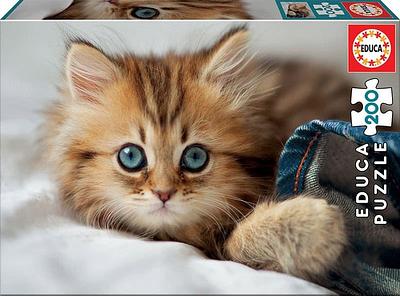 Um puzzle de 200 peças com a imagem de um gatinho muito fofinho. Este conta com cores brilhantes e uma qualidade única e inagualável. nn