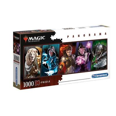 O quebra-cabeça Magic The Gathering de 1000 peças é uma composição de cinco imagens mágicas, apresentando cinco personagens de cartas de Magic, cada uma com um toque de cor distinto. nMede: 98 x 33 cm