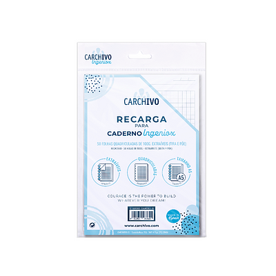RECARGA CADERNO INTELIGENTE INGENIOX, A5, 50fls, QUADRICULADO