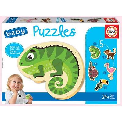 Os puzzles para os mais pequenos da casa. Cinco puzzles progressivos com 3 a 5 peças. Peças maiores, mais grossas e mais fáceis de manipular.