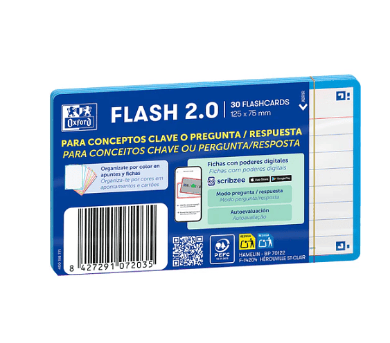 FLASHCARDS 2.0 OXFORD 75X125 30F 1LINHA TURQUESA