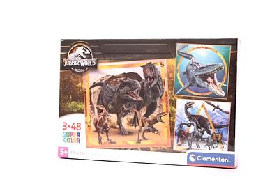 Puzzle 3 x 48, jurassic world, a partir dos 5 anos, 21 x 20,5 cm.
