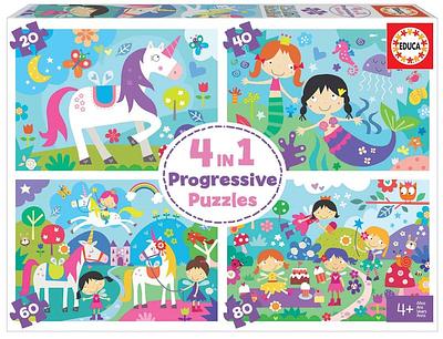 Contém 4 puzzles com diferente número de peças (entre 20 e 80), para que as crianças se atrevam com vários níveis de dificuldade á medida que crescem e ganham prática na montagem. nn